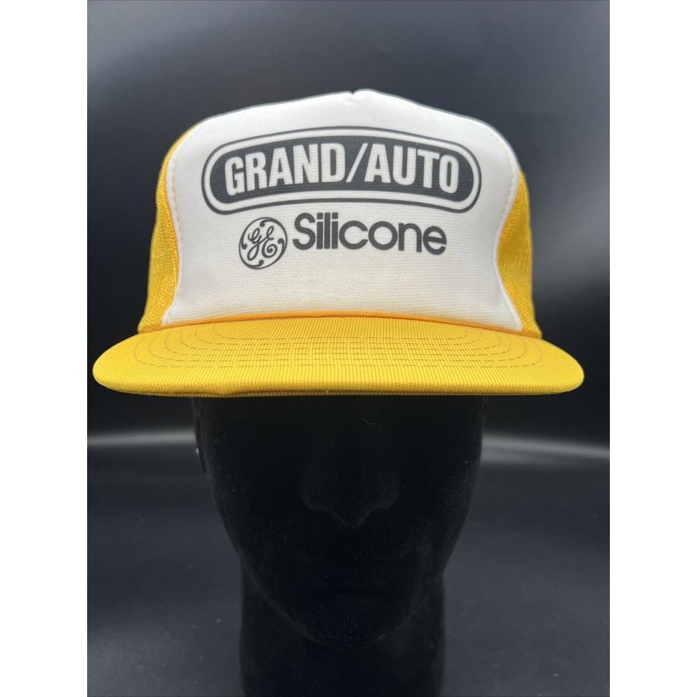 70s 80s Grand Auto Silicone Trucker Hat  Mesh snapback  Caps Vintage
